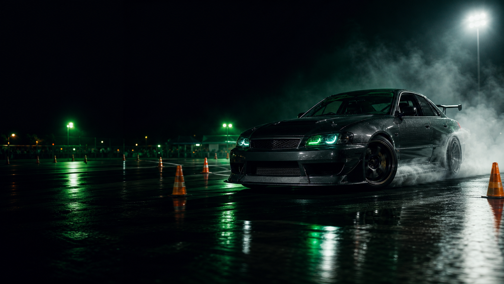 Cinematic GRA autocross car drifting at night